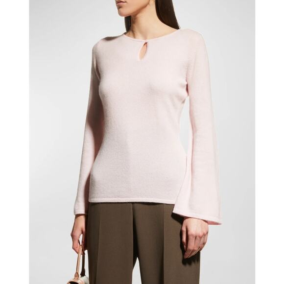 NWT Neiman Marcus Womens Crewneck Keyhole Cashmere Sweater Rosewater Pink Size L